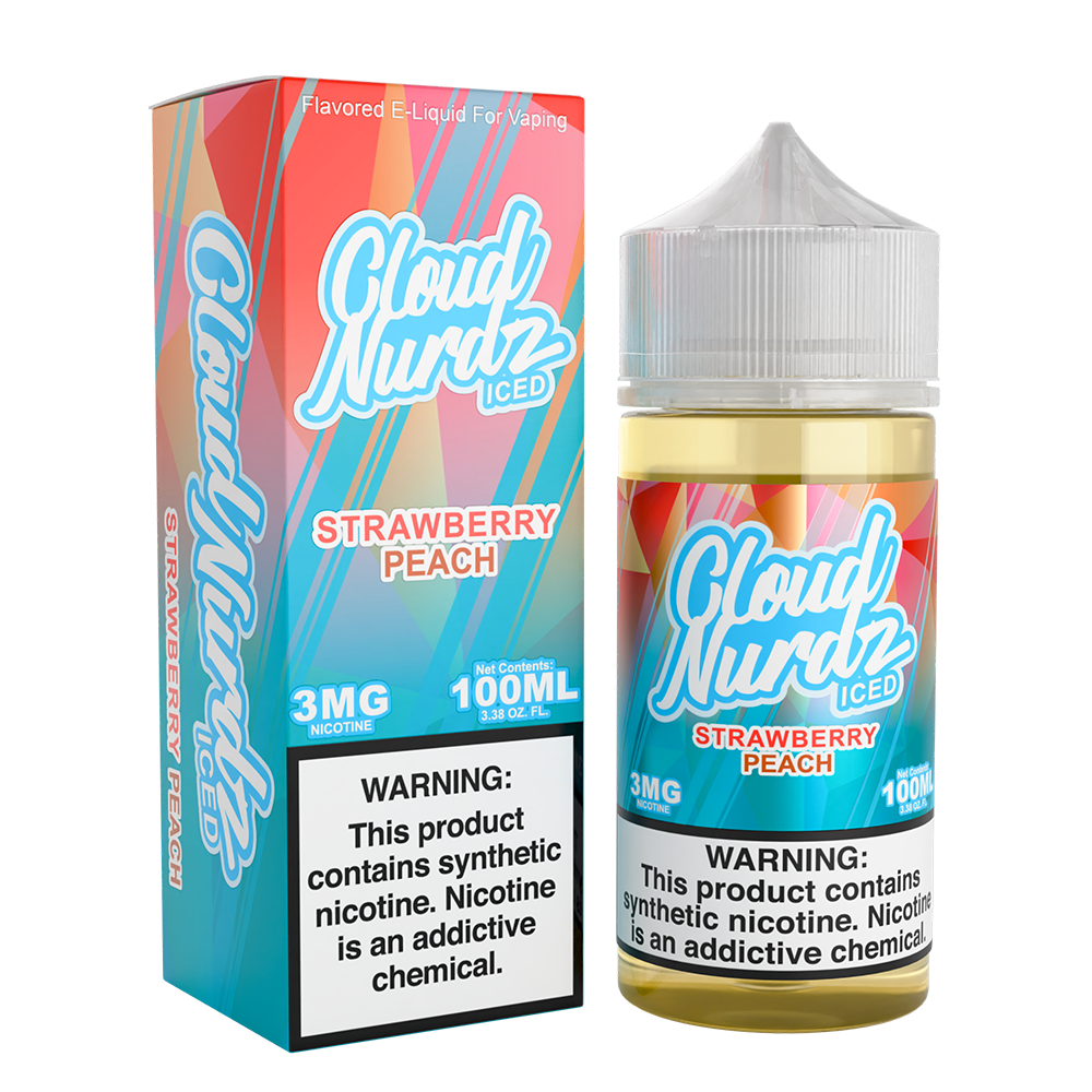 Strawberry Peach Ice  by Cloud Nurdz Series E-Liquid 100mL (Freebase) with Packaging