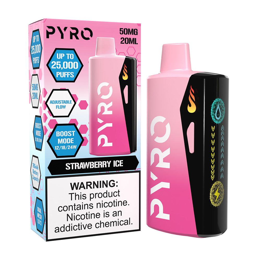 Pyro Boost Disposable 25000 Puffs 20mL 50mg | STRAWERRY ICE WITH PACKAGING