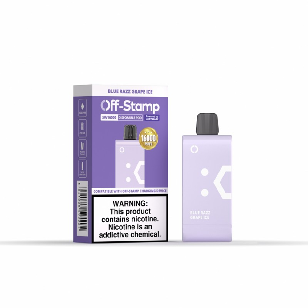 Off Stamp SW16000 Disposable 16000 Puffs 17mL 50mg (Pod Disposable Only) | blue razz grape ice with packaging