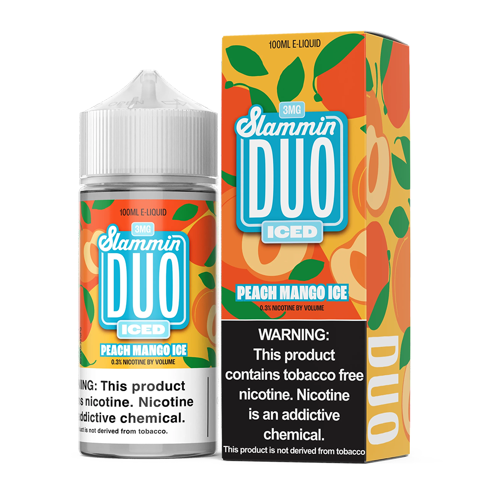 Peach Mango Ice by Slammin Duo Series E-Liquid 100mL (Freebase) with packaging