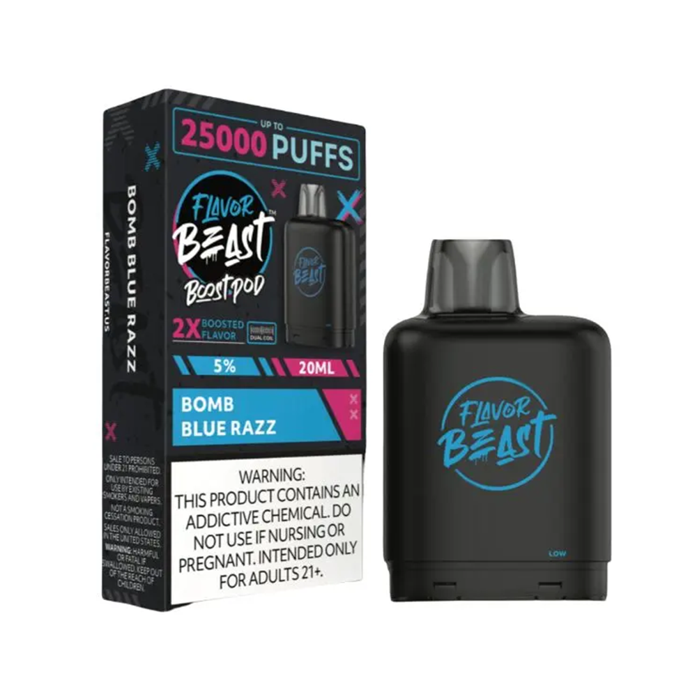 Flavor Beast Level X Boost Pods 1pc | 25000 Puffs 20mL 50mg| bomb blue razz with packaging