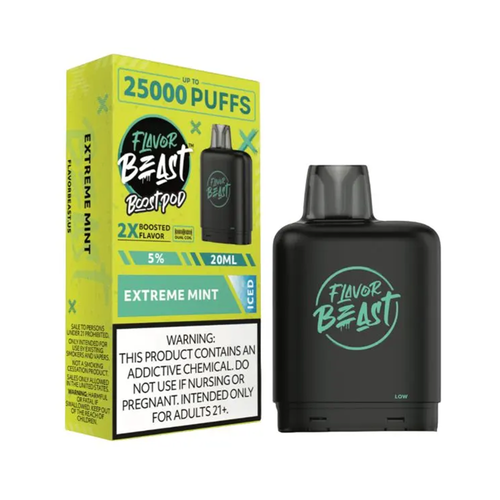 Flavor Beast Level X Boost Pods 1pc | 25000 Puffs 20mL 50mg | extreme mint with packaging