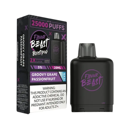 Flavor Beast Level X Boost Pods 1pc | 25000 Puffs 20mL 50mg | grovvy grape passionfruit with pacaging