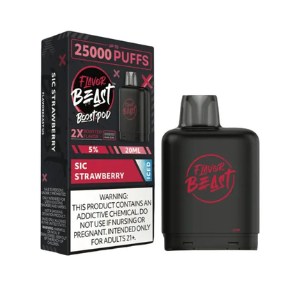 Flavor Beast Level X Boost Pods 1pc | 25000 Puffs 20mL 50mg | SIc Strawberry with packaging