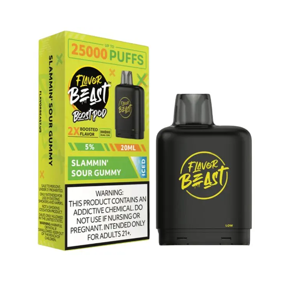 Flavor Beast Level X Boost Pods 1pc | 25000 Puffs 20mL 50mg | slammin sour gummy with packaging