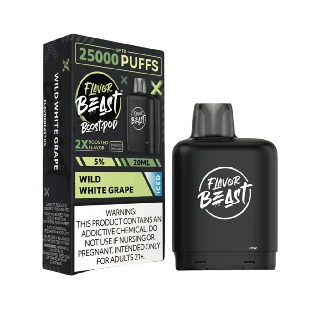 Flavor Beast Level X Boost Pods 1pc | 25000 Puffs 20mL 50mg | wild white grape with packaging