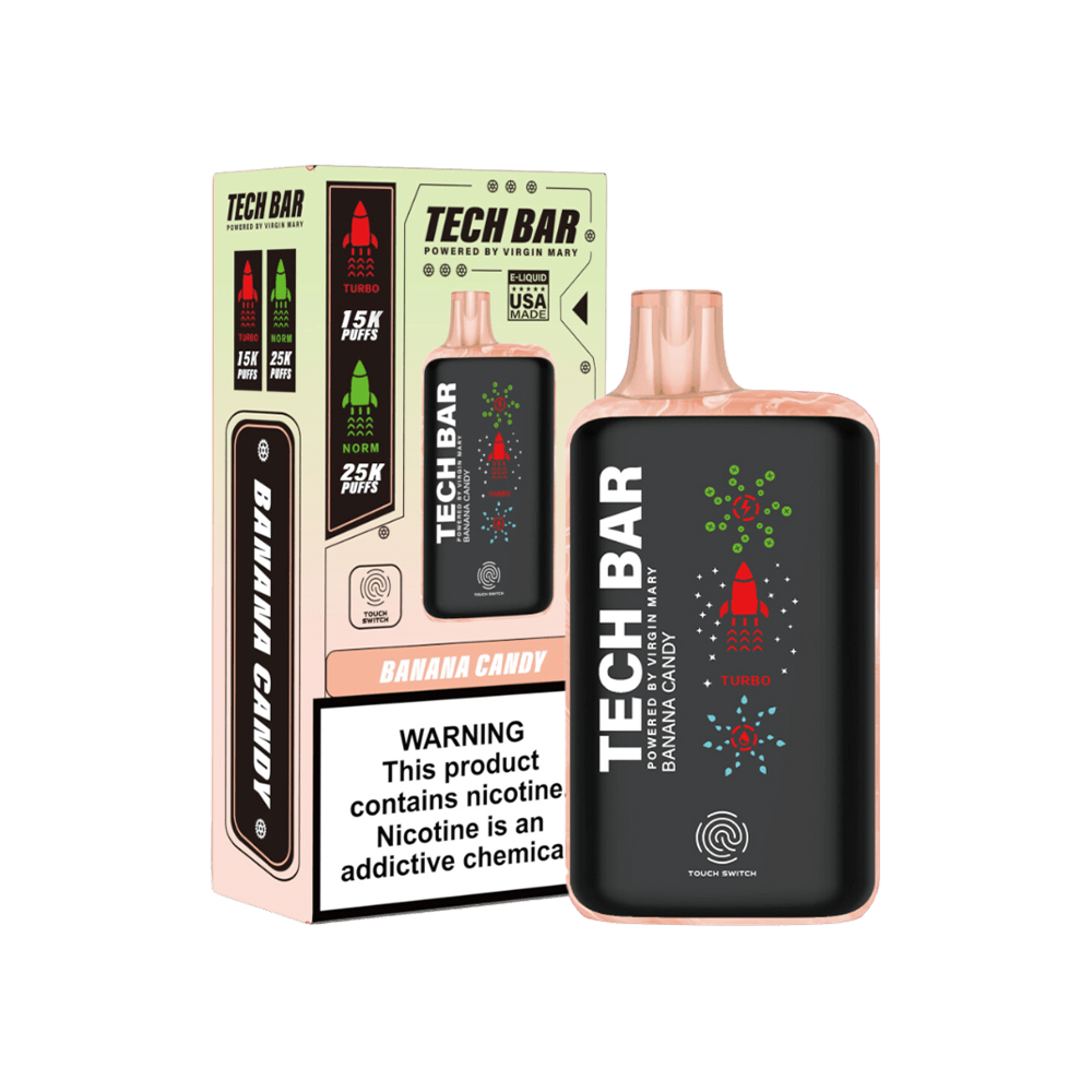 Tech Bar Disposable 25000 Puffs 25mL 50mg banana candy with packaging