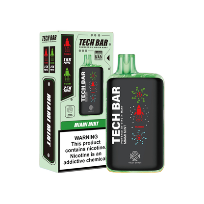 Tech Bar Disposable 25000 Puffs 25mL 50mg miami mint with packaging