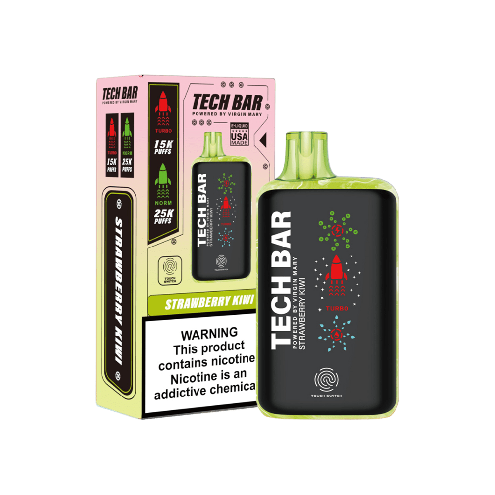 Tech Bar Disposable 25000 Puffs 25mL 50mg strawberry kiwi with packaging