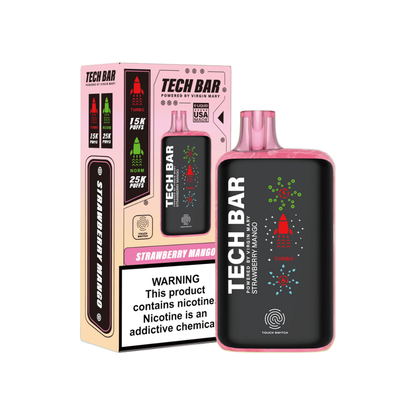 Tech Bar Disposable 25000 Puffs 25mL 50mg strawberry mango with packaging