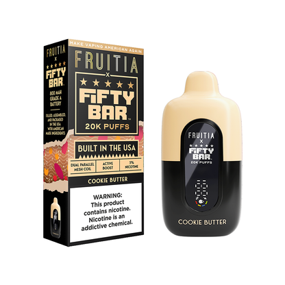 Fifty Bar Fruitia Disposable 20000 Puffs 16mL 50mg| cookie butter with packaging