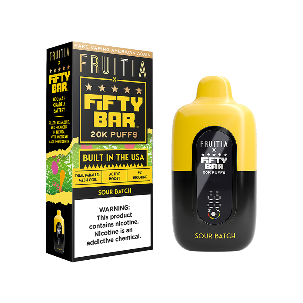 Fifty Bar Fruitia Disposable 20000 Puffs 16mL 50mg| sour batch with packaging