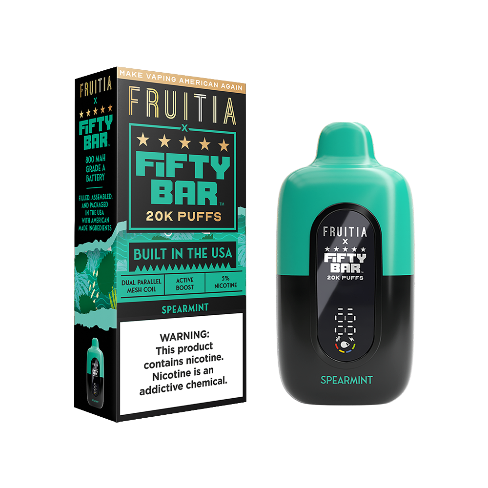 Fifty Bar Fruitia Disposable 20000 Puffs 16mL 50mg| spearmint with packaging