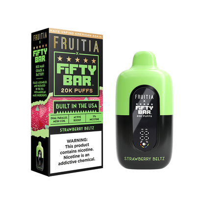 Fifty Bar Fruitia Disposable 20000 Puffs 16mL 50mg| strawberry beltz with packaging