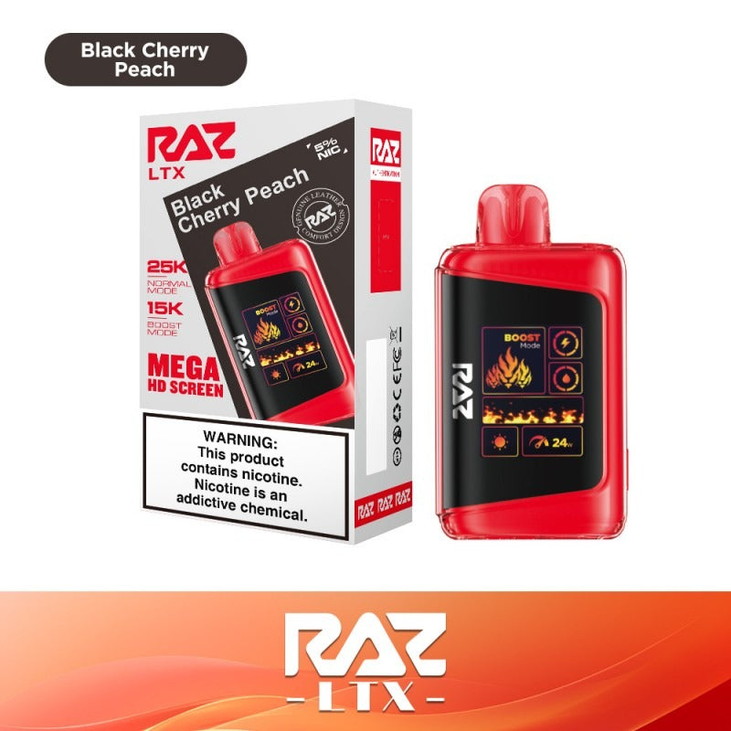 RAZ LTX 25K Disposable 16mL 50mg  Black Cherry Peach with packaging