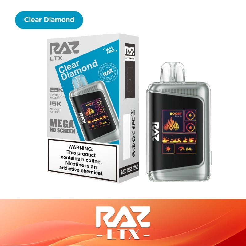 RAZ LTX 25K Disposable 16mL 50mg - Clear Diamond with packaging 