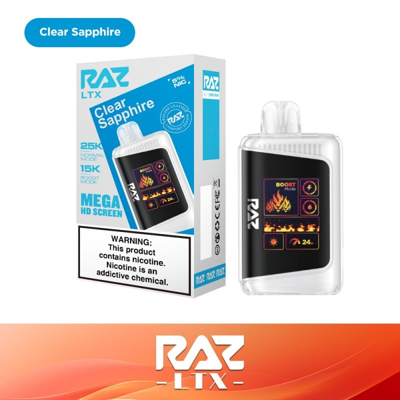 RAZ LTX 25K Disposable 16mL 50mg - Clear Sapphire with packaging