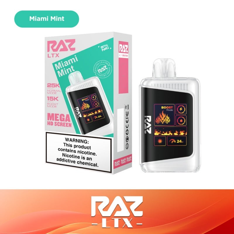 RAZ LTX 25K Disposable 16mL 50mg - Miami Mint with packaging