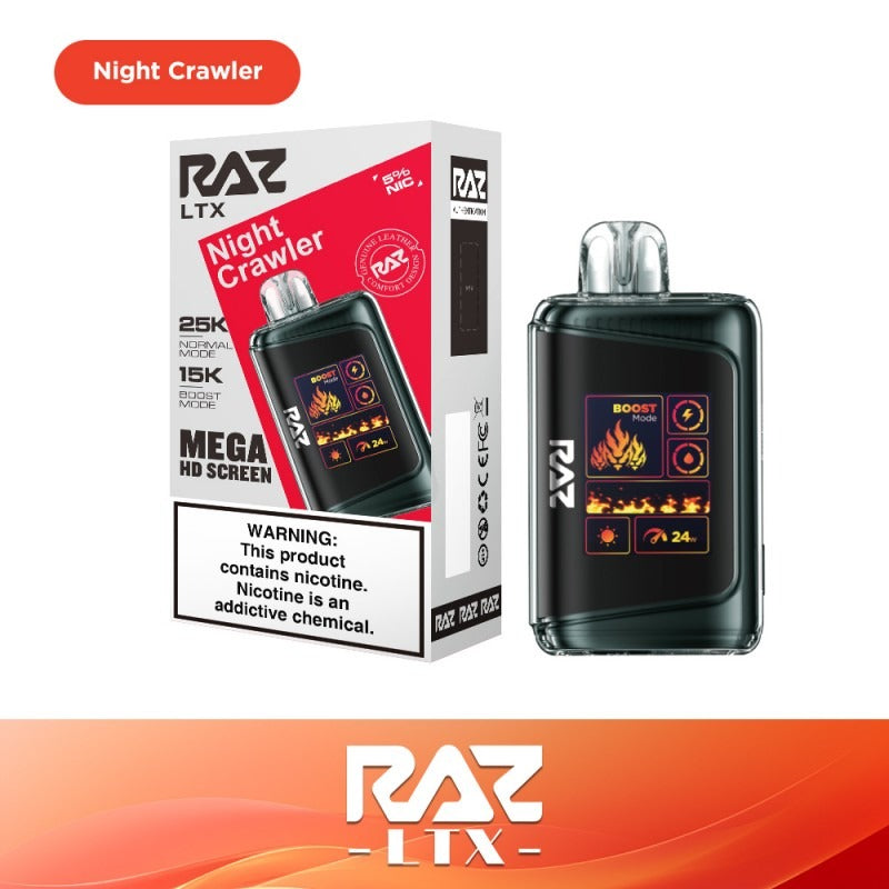 RAZ LTX 25K Disposable 16mL 50mg - Night Crawler with packaging