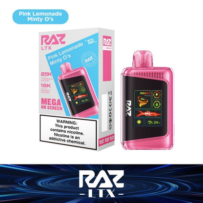 RAZ LTX 25K Disposable 16mL 50mg pink lemonade minty O's with packaging