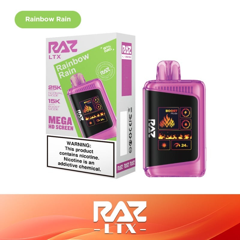 RAZ LTX 25K Disposable 16mL 50mg - Rainbow Rain with packaging