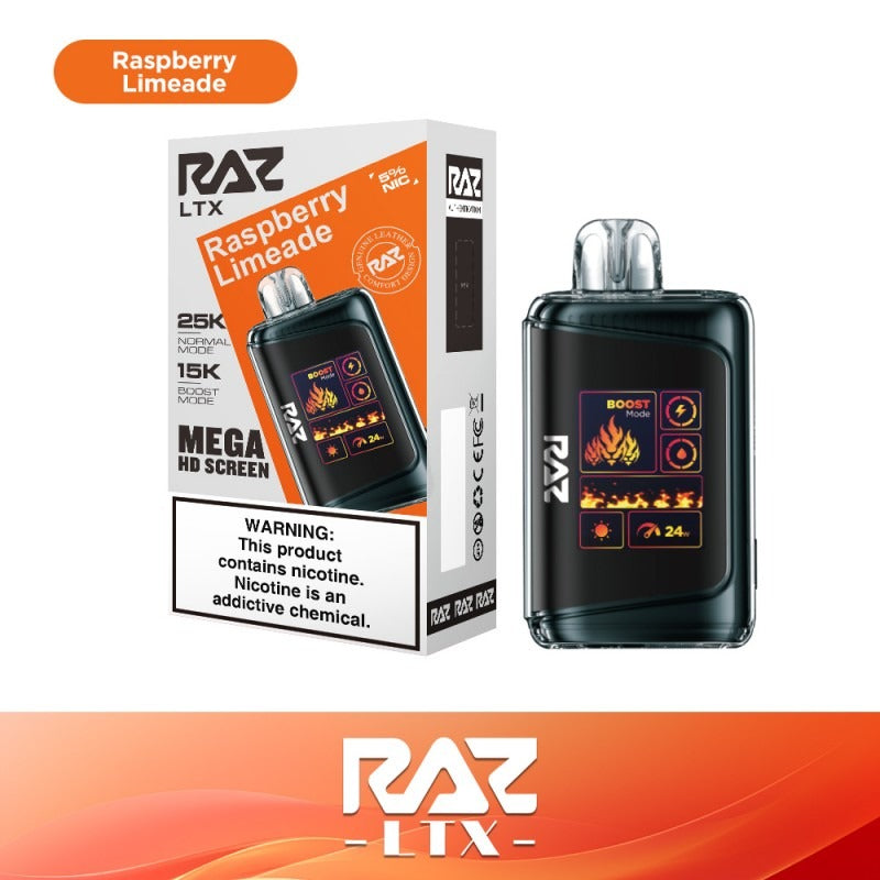 RAZ LTX 25K Disposable 16mL 50mg - Raspberry Limeade with packaging 