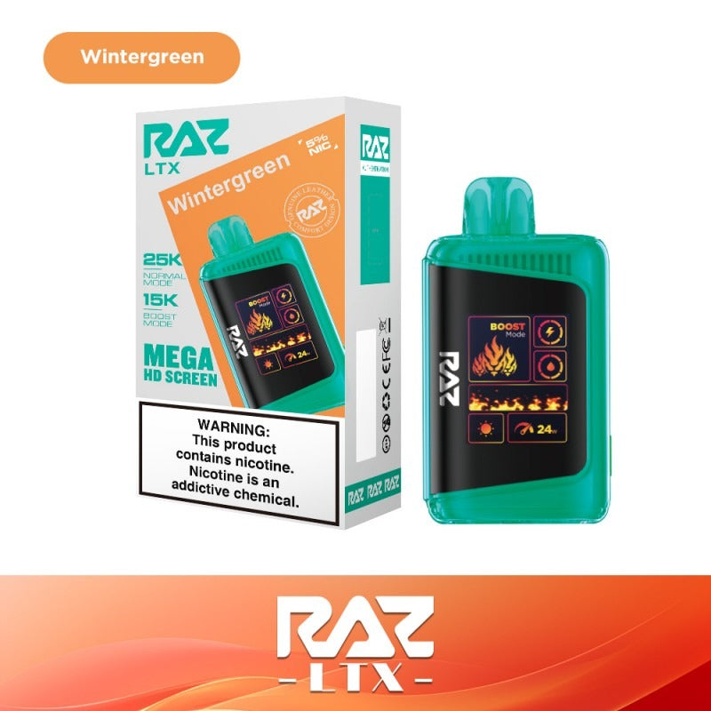 RAZ LTX 25K Disposable 16mL 50mg - Wintergreen with packaging