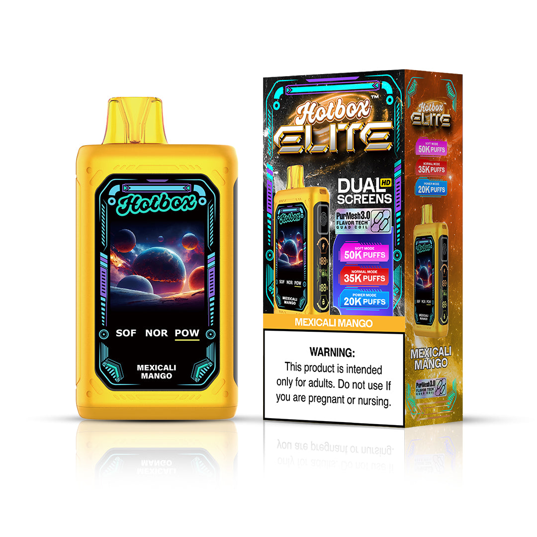 Puff Labs Hotbox Elite Disposable 50000 Puffs 30mL 50mg | Mexicali Mango with packaging