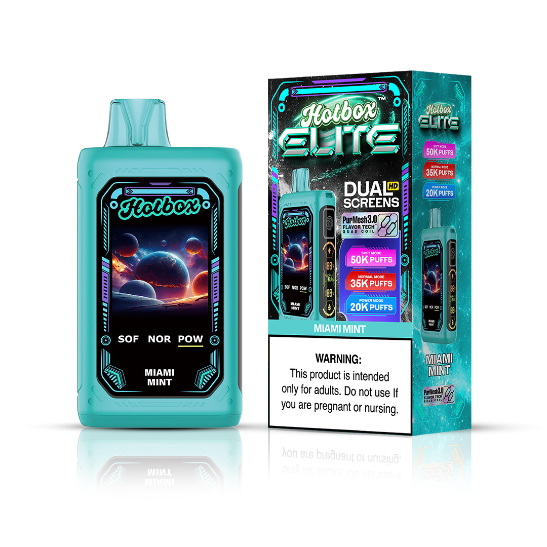 Puff Labs Hotbox Elite Disposable 50000 Puffs 30mL 50mg | Miami Mint with packaging