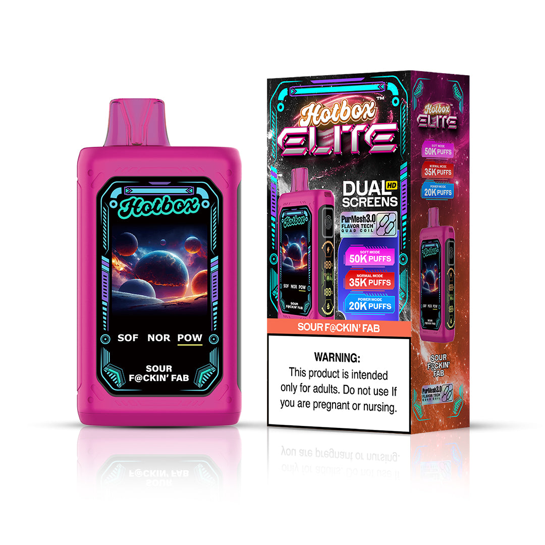 Puff Labs Hotbox Elite Disposable 50000 Puffs 30mL 50mg | Sour F@ckin' Fab with packaging