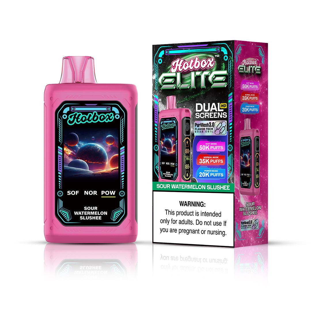 Puff Labs Hotbox Elite Disposable 50000 Puffs 30mL 50mg | Sour Watermelon Slushee with packaging