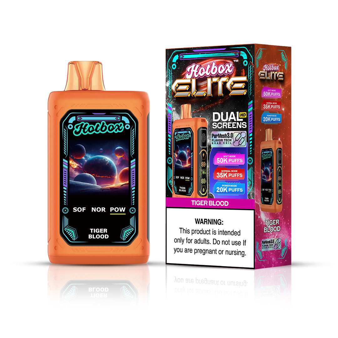 Puff Labs Hotbox Elite Disposable 50000 Puffs 30mL 50mg | Tiger Blood with packaging