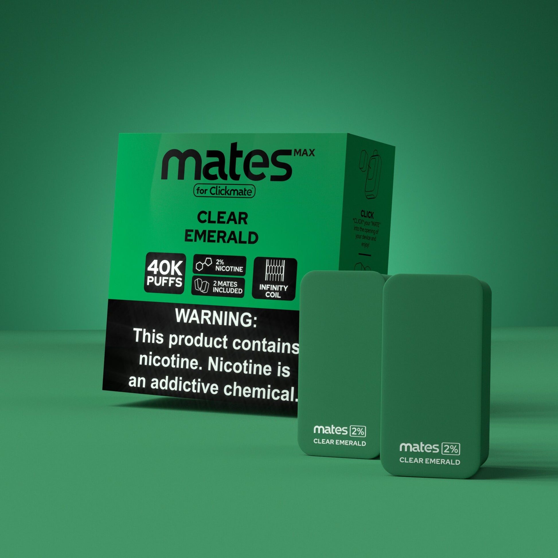 7Daze Clickmates | 5% Prefilled Mates MAX (2-Pack) | clear emerald with packaging