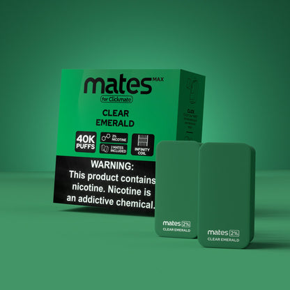 7Daze Clickmates 2% Prefilled Mates MAX (2-Pack) clear emerald with packaging