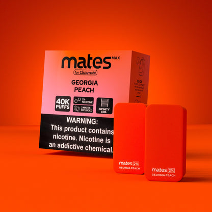 7Daze Clickmates 2% Prefilled Mates MAX (2-Pack) georgia peach with packaging