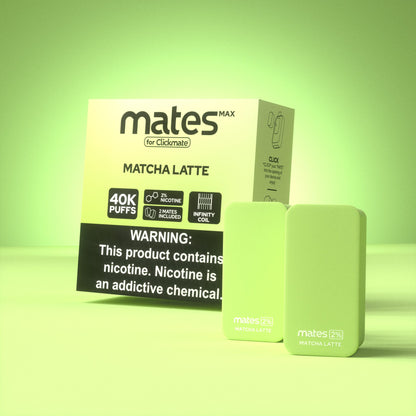 7Daze Clickmates 2% Prefilled Mates MAX (2-Pack) macha latte with packaging