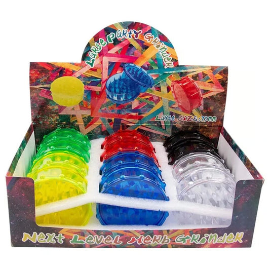 Non branded (DISPLY 12pc)(Grinder)(Plastic) GR45 – Large Size: 75mm - Assorted Colors
