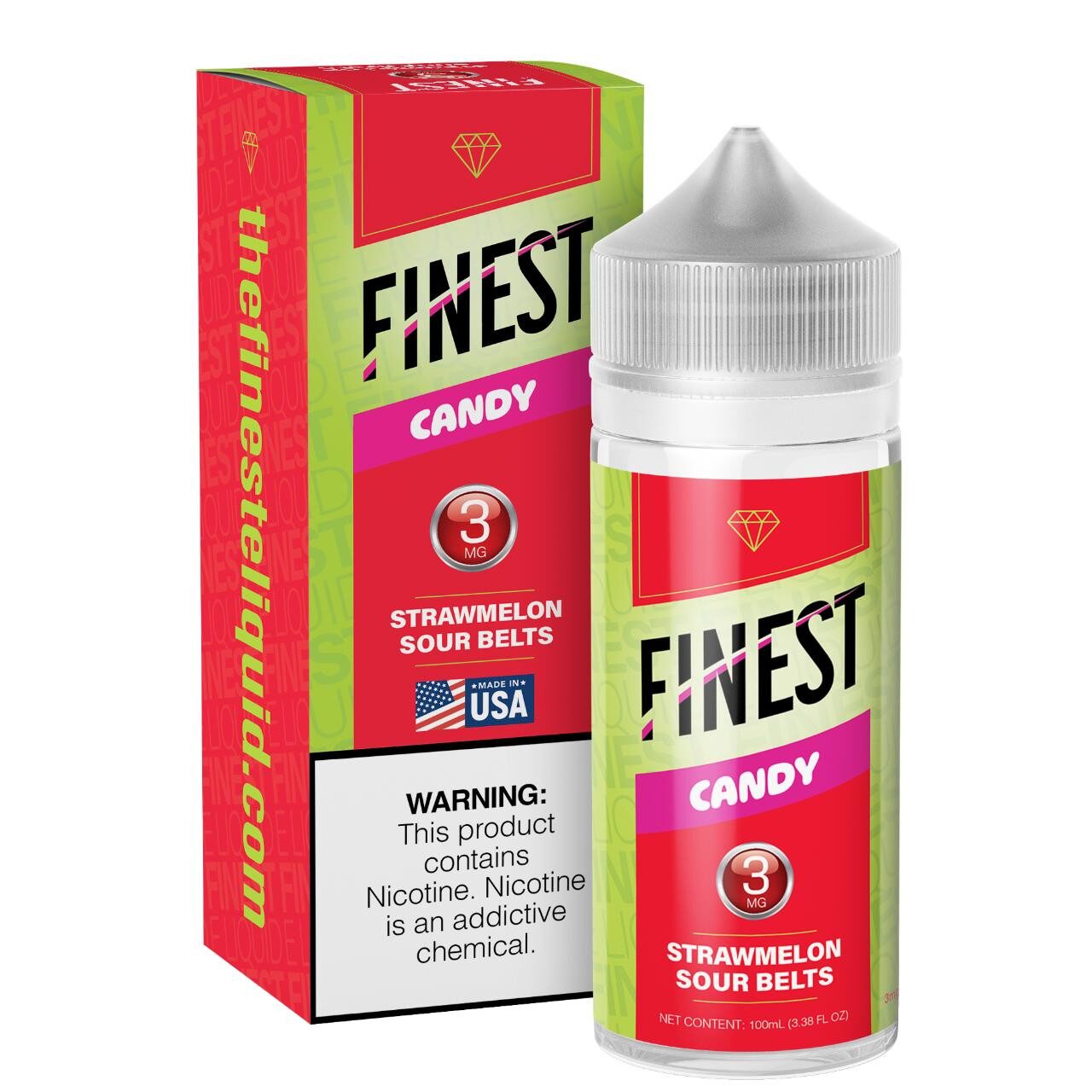 Strawmelon Sour Belts by Finest E-Liquid 100mL (Freebase) with packaging