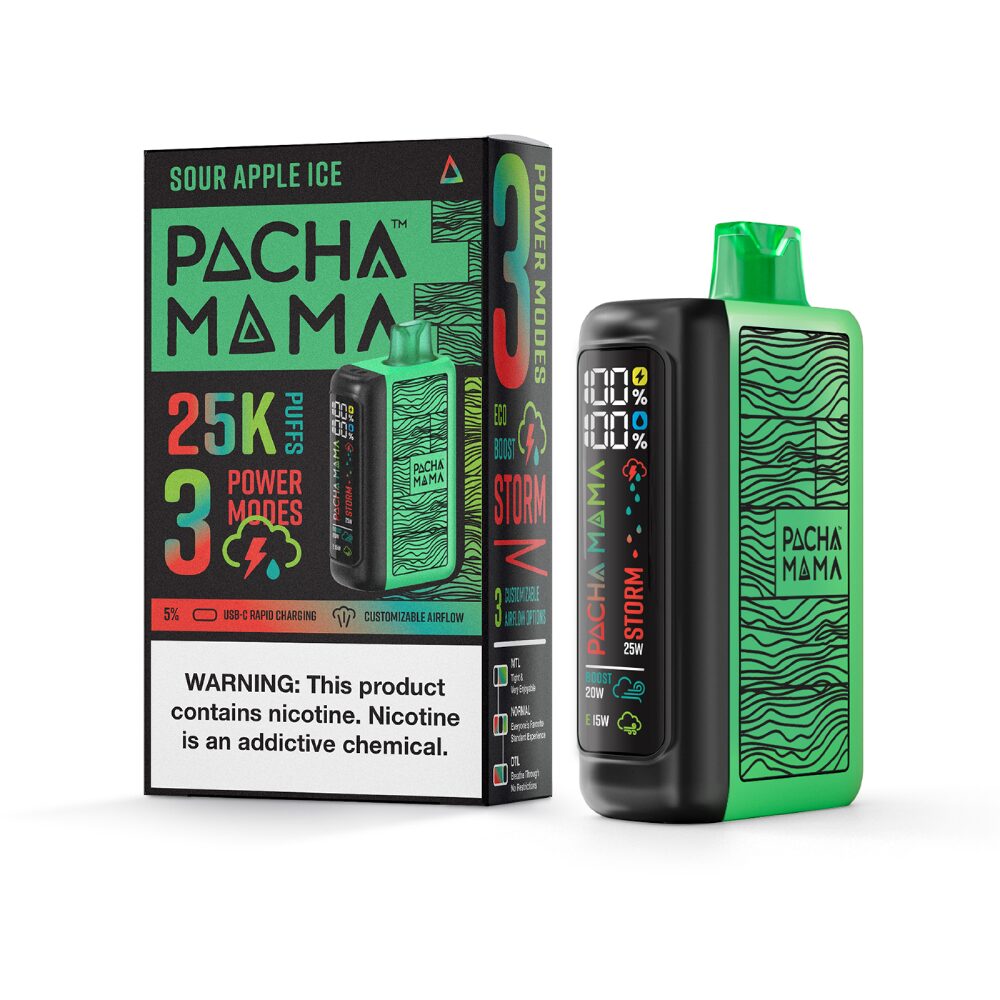 Pachamama 25k – Dispo- 25000Puff- 20mL Sour Apple Ice with packaging
