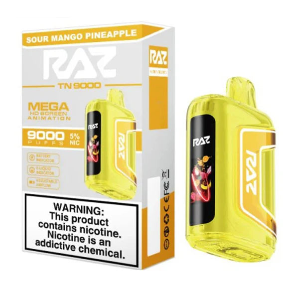 RAZ TN9000 Disposable 9000 Puffs 12mL 50mg Sour Mango Pineapple with Packaging