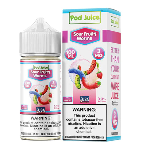 Sour Fruity Worms by Pod Juice TFN Series 100mL with packaging