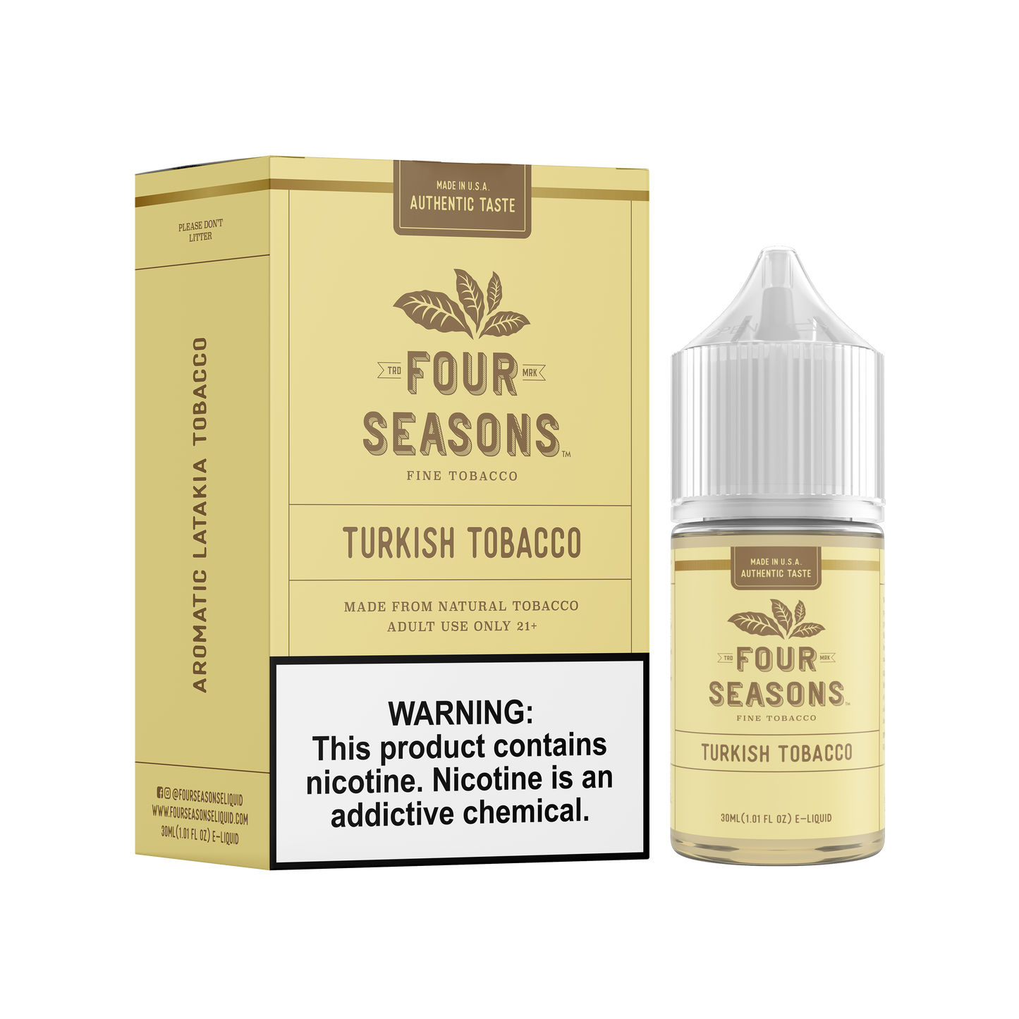 Turkish Tobacco by Four Seasons Free Base Series 30ML with packaging