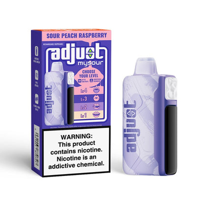 Adjust MySour 40k Disposable 20mL 50mg | Sour Peach Raspberry with packaging