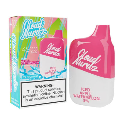 Cloud Nurdz 0% Disposable 4500 Puff 12mL 00mg - Apple Watermelon Iced with packaging