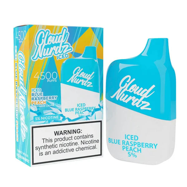 Cloud Nurdz 0% Disposable 4500 Puff 12mL 00mg - Blue Raspberry Peach Iced  with packaging