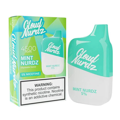 Cloud Nurdz 0% Disposable 4500 Puff 12mL 00mg - Mint Nurdz with packaging