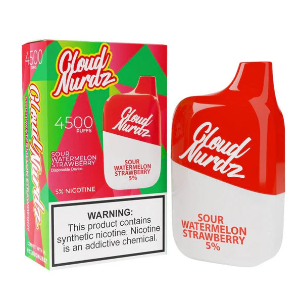 Cloud Nurdz 0% Disposable 4500 Puff 12mL 00mg - Sour Watermelon Strawberry  with packaging