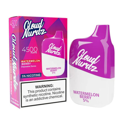 Cloud Nurdz 0% Disposable 4500 Puff 12mL 00mg - Watermelon Berry  with packaging