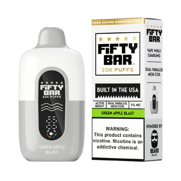 Fifty Bar V2 20K Disposable 20000 Puffs 16mL 50mg - Green Apple Blast with Packaging