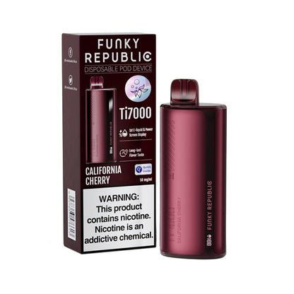 Funky Republic Ti7000 Disposable | 7000 Puff | 12.8mL | 4%-5% California Cherry with Packaging